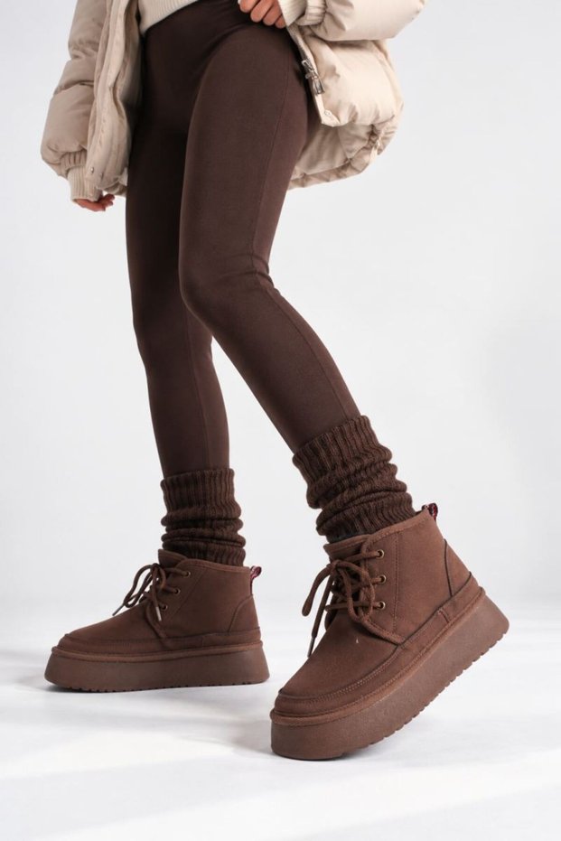 Women's bitter brown winter fur-lined thick-soled boots tr04mk02d