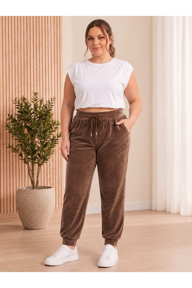 Soft Textured Velvet Trousers Plus Size