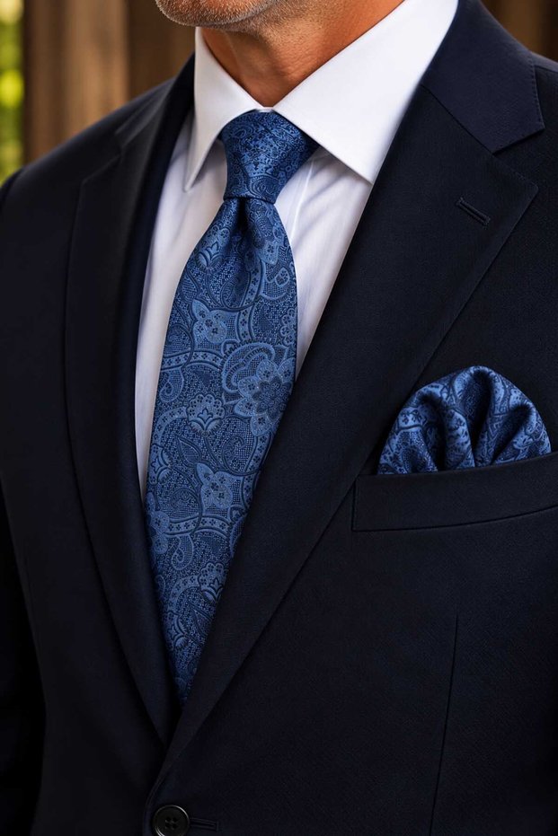 Classic Tie with Blue Paisley Pattern Handkerchief Kk13125