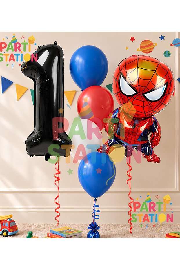 Spider-Man 1 Year Old Balloon Set Avengers Spider-Man Concept Birthday Black Number Balloon Set