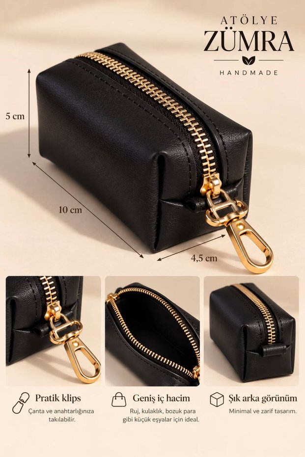 Vegan Leather Mini Organizer Bag with Charms – Multi-Purpose Organizer with Zipper