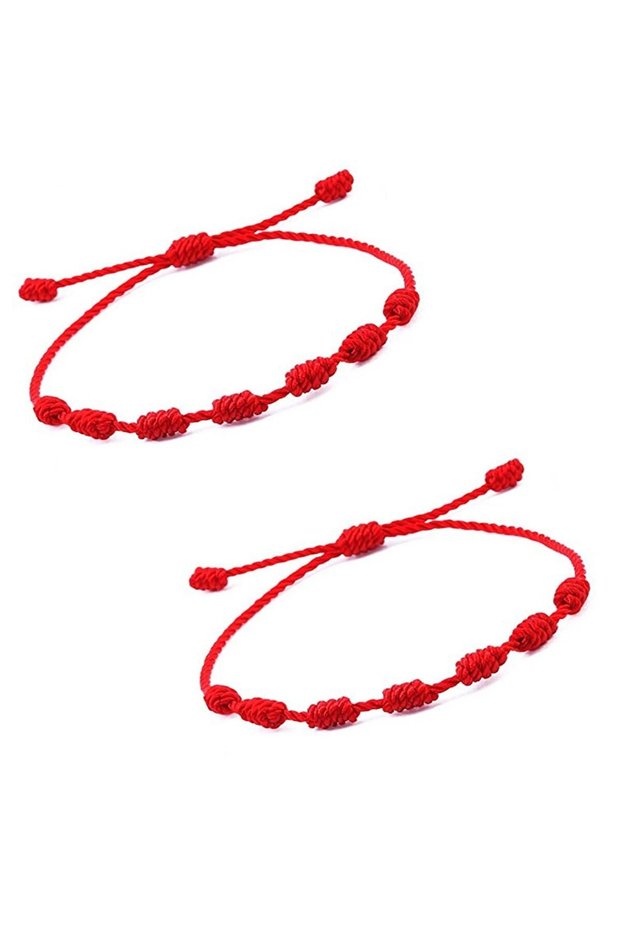XH-529-red2pcs 2 Pieces Red String Handmade Bracelets Black Cord Bracelet Adjustable Kabbalah Red Kn
