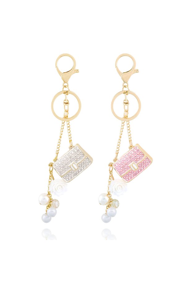 2PCS Fashion Crystal bag Shape Flower Rhinestone Keychain for Women's bags Pendants Decoration Acces