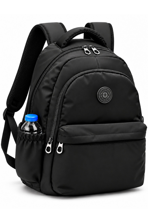 Unisex Waterproof Fabric School Backpack Black School Bag 2200