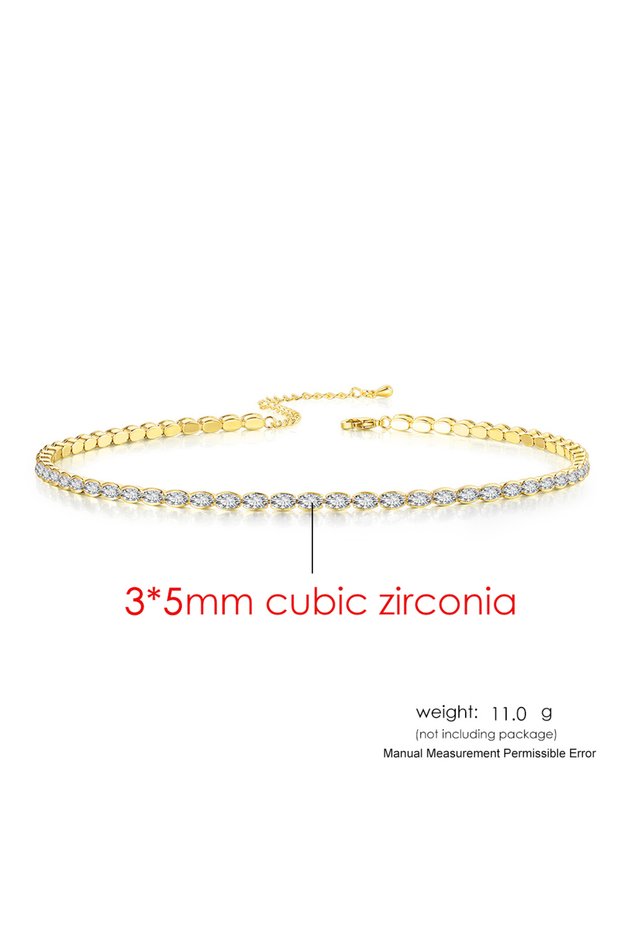 OHN135-3 Dainty Oval Crystal Tennis Choker Necklace for Women Dazzling Zirconia Gold Color Collar Ch