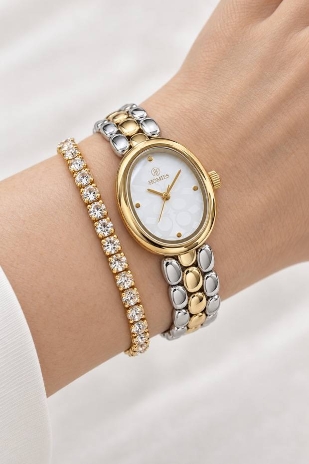 Original Women's Watch - 3 Atm Water Resistant - Gold and Silver Steel Strap - Japanese Movement - 2-Year Warranty - Stylish Gift Boxed Wristwatch Hmby2088C5
