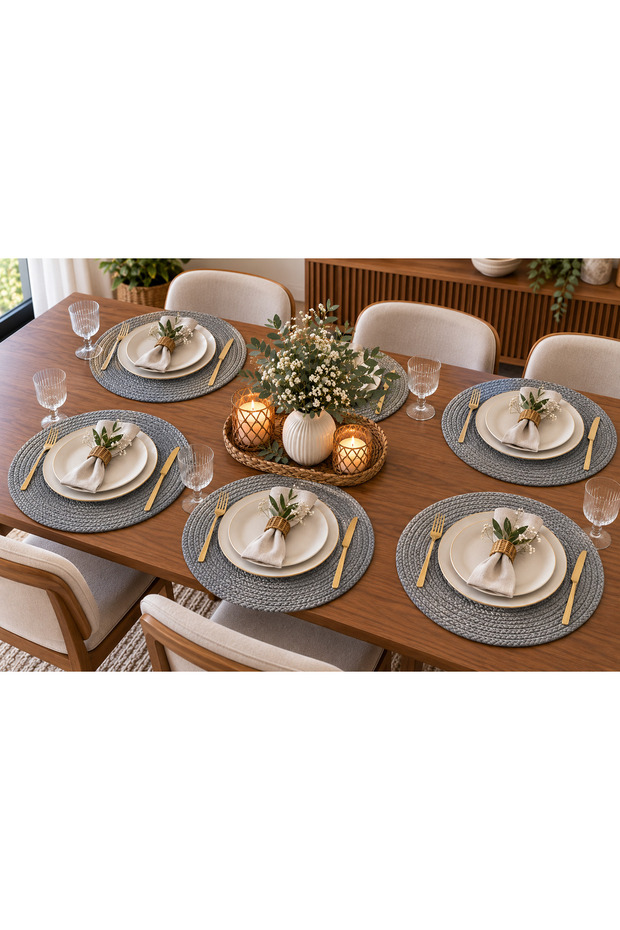 6 Pieces of Gray Jute Placemats / American Service Lux Presentation Plate Mats