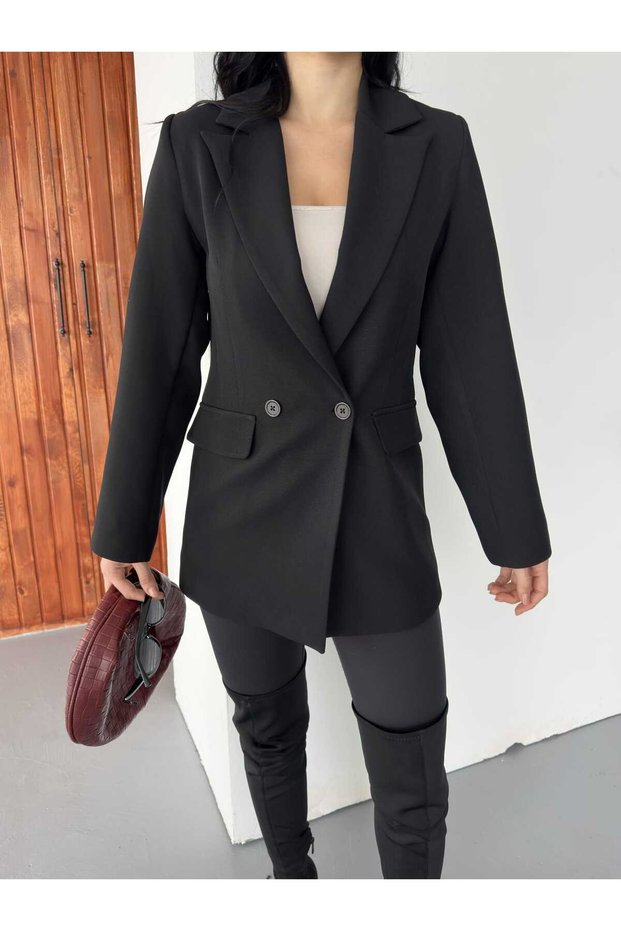 Kruvaze Stylish Women's Blazer Jacket with Collar Buttons