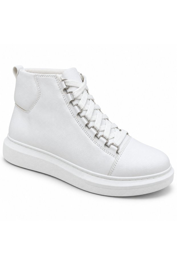Men's White Lace-Up High-Top Casual Daily High-Top Sneaker Platform Sole Sports Shoe BA0713