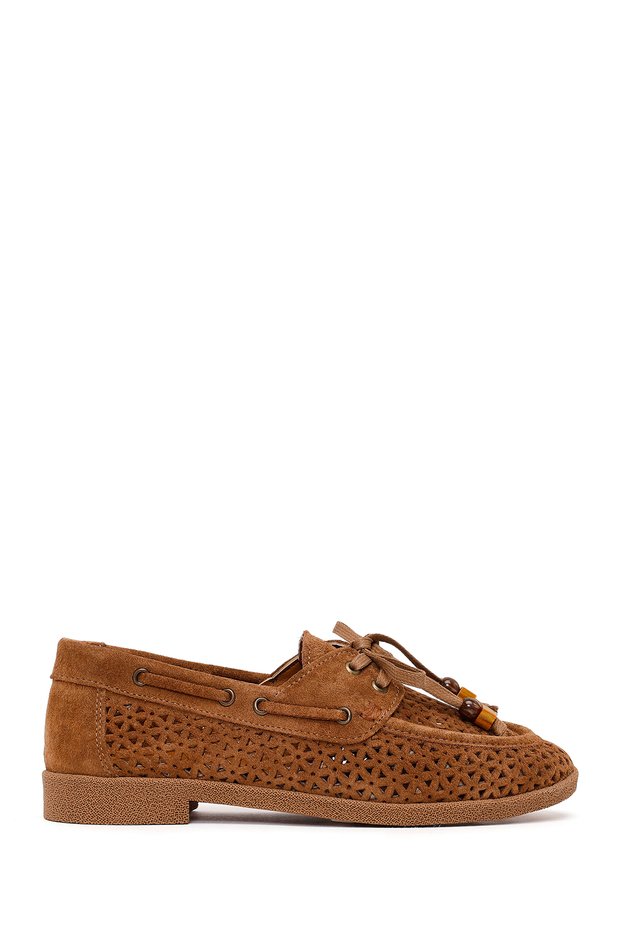 Women's Tan Tasseled Suede Leather Loafer 26Pfd510610