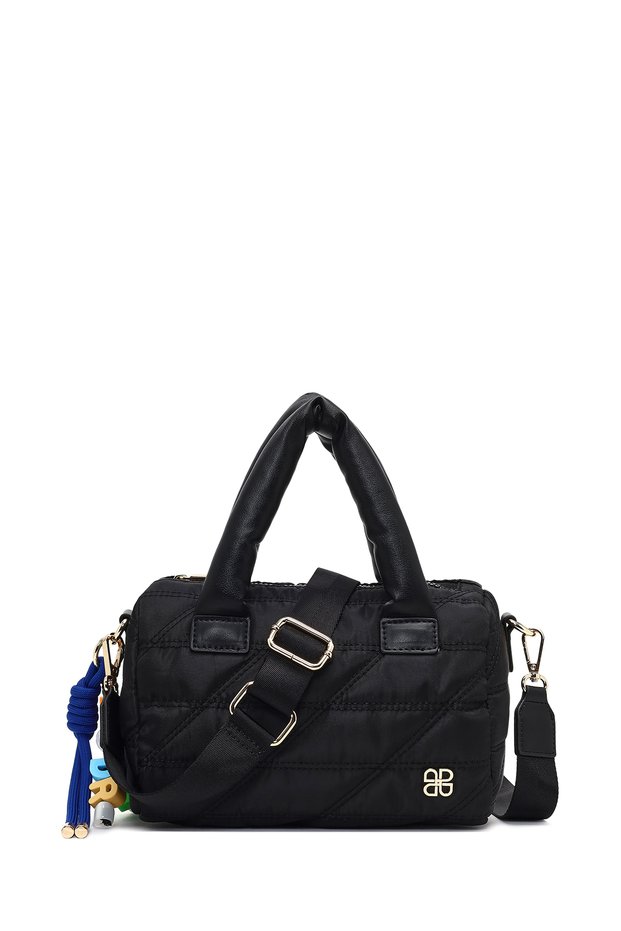 Women's Black Long Strap Charm Fabric Handbag Ab240001Kk