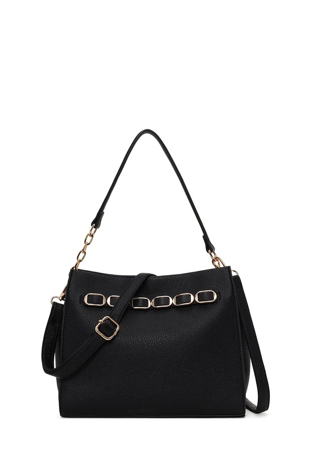 Women's Black Long Strap Classic Shoulder Bag Ab200026Sf