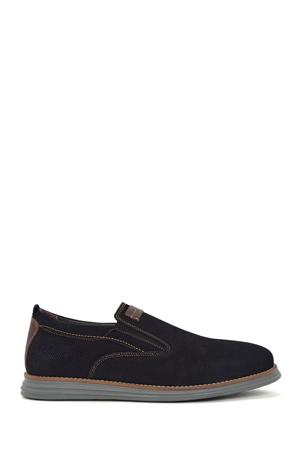 Men's Navy Blue Nubuck Genuine Leather Shoes, Casual Shoes, Daily Shoes 25Sfd7104V3