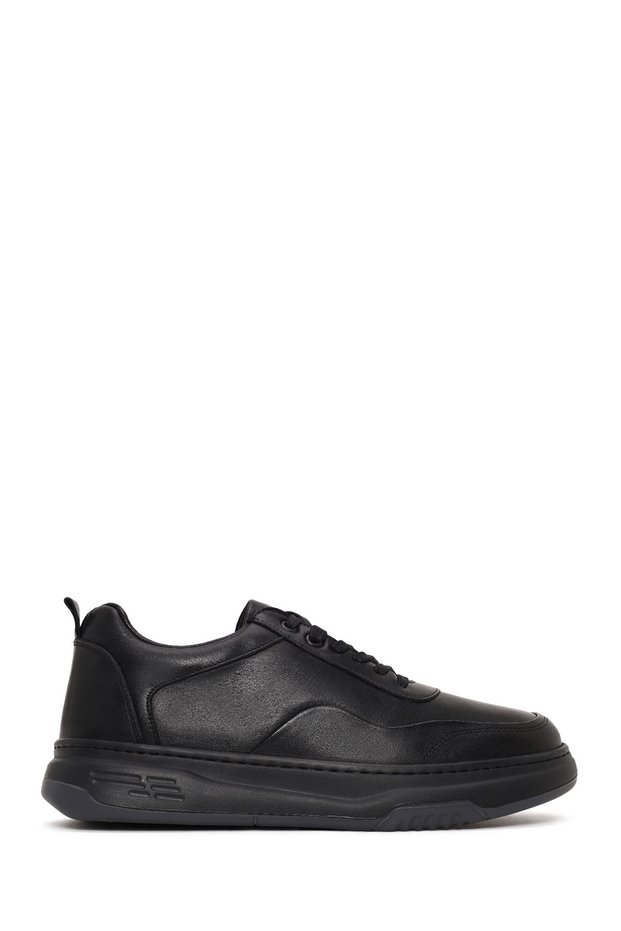 Men's Black Lace-Up Thick Soled Leather Sneaker Wm790008Dv