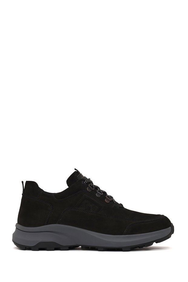 Men's Black Lace-Up Thick Soled Nubuck Leather Casual Sneaker Wm700005Dn