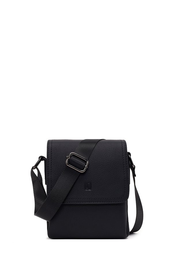 Men's Black Long Strap Leather Messenger Bag 25Wbd3540Ft