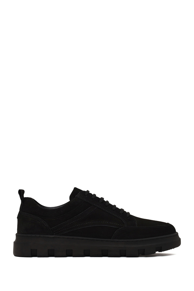 Men's Black Lace-Up Nubuck Leather Casual Sneaker Wm828003Dn
