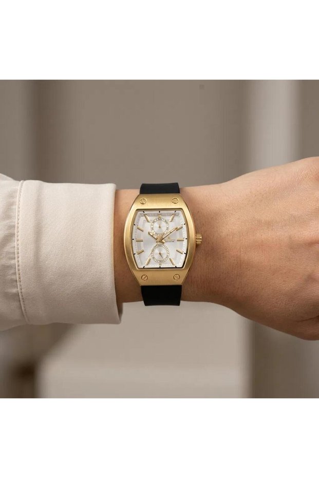 Black Silicone Strap, Gold-Tone Square Case, Women's Watch with a 2-Year Warranty Nm136-03