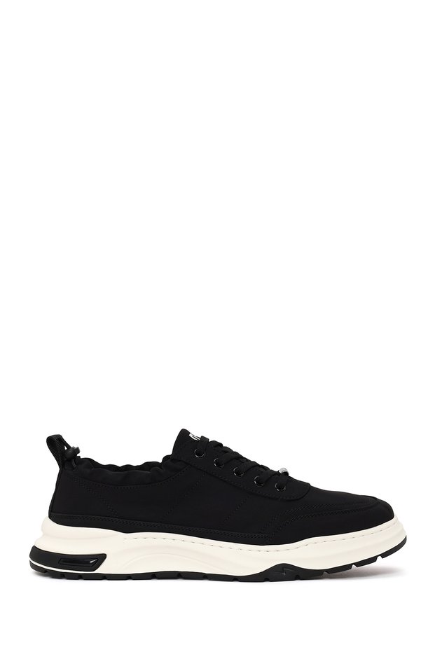 Men's Black Lace-Up Fabric Casual Sneakers 26SFD62266F