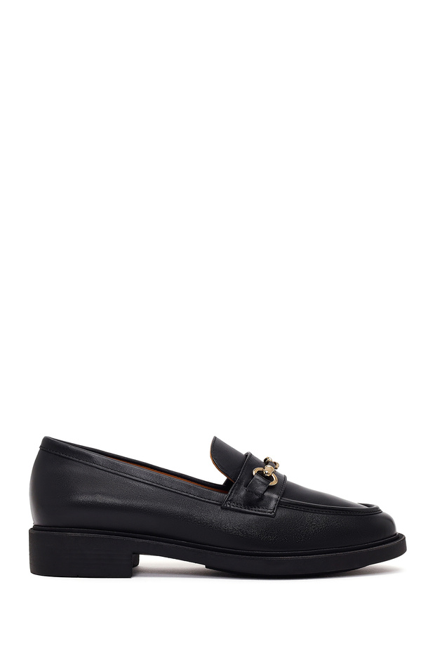 Women's Black Buckle Leather Loafer Af220009Dv