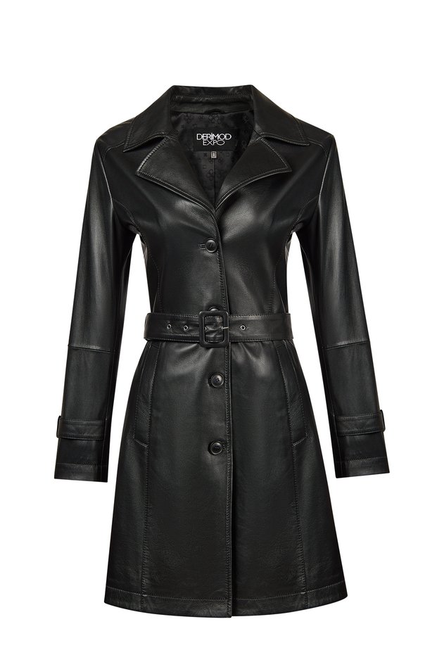 Lilian Women's Black Long Leather Coat 26Sge56421M