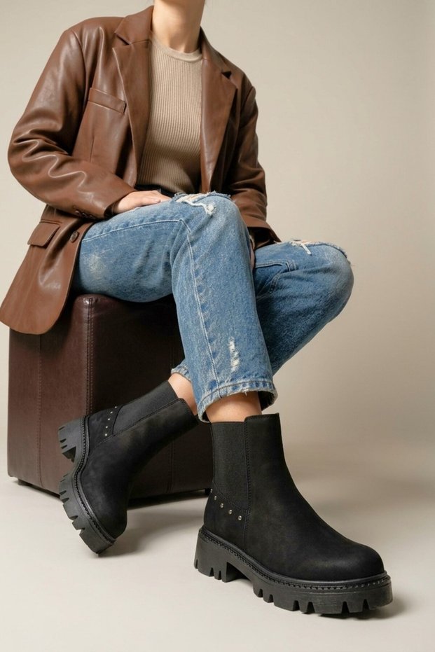 ZRİN-868-2005 Premium Black Emerald Slip-On Waterproof Women's Casual Boots