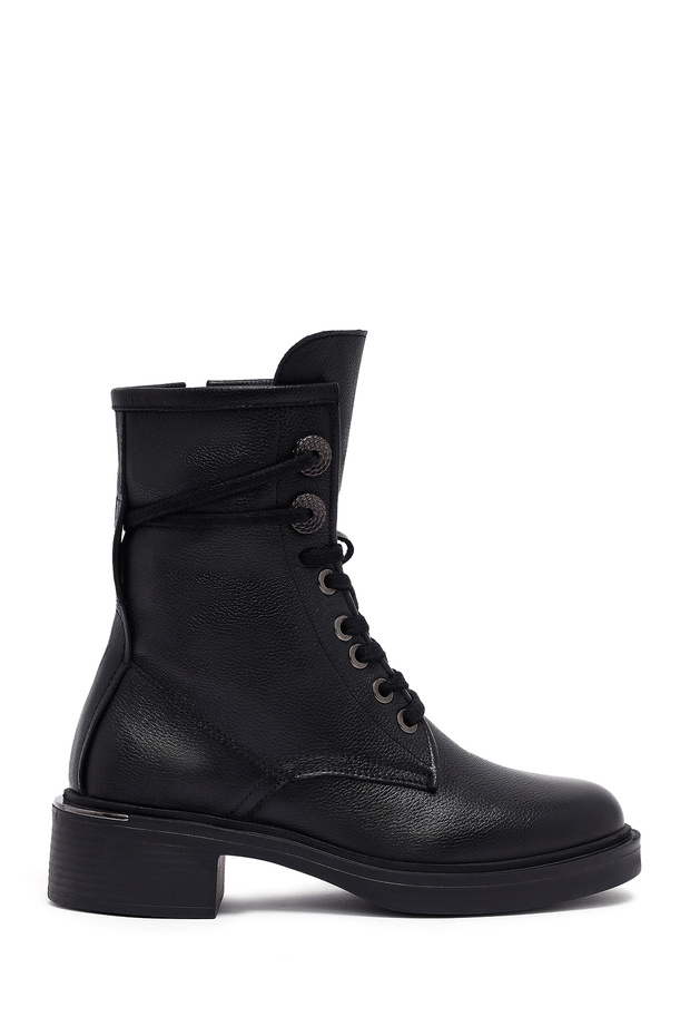 Women's Black Zippered Lace-Up Leather Boots Wf180018Df