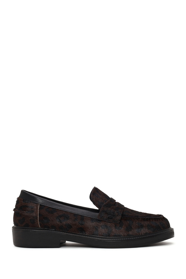 Women's Leopard Patterned Furry Leather Masculine Loafer Af14000621