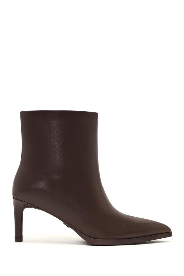 Women's Brown Thin Heeled Leather Boots 25Wfd491418