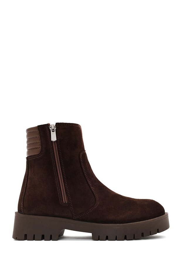 Women's Brown Double Zipper Suede Leather Boots Wf410015Ds