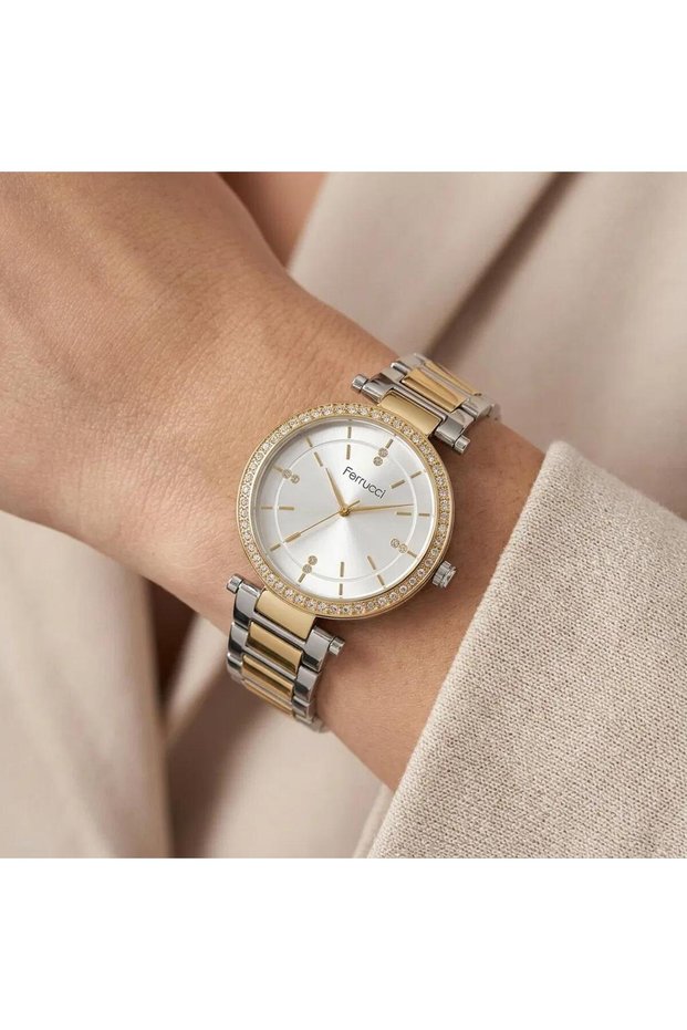 Women's Watch with Gold and Silver-Toned Stones and a Steel Dial, 2-Year Warranty, Model Fc 0522 11390m.04 640052