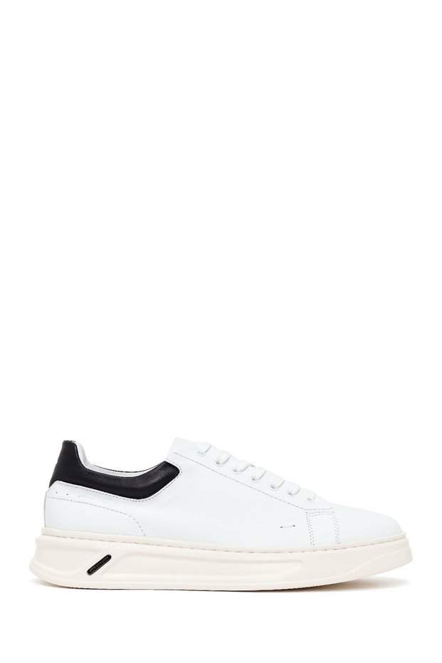 Men's White Lace-Up Leather Sneaker 26SFD611518