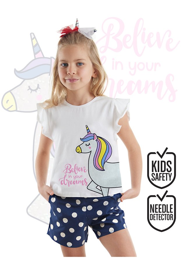 Polka Dot Unicorn Girls Summer T-Shirt Poplin Shorts Set