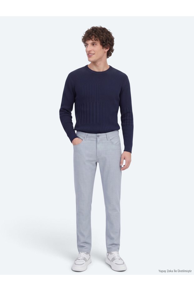 Gray Woven Slim Fit Casual Trousers