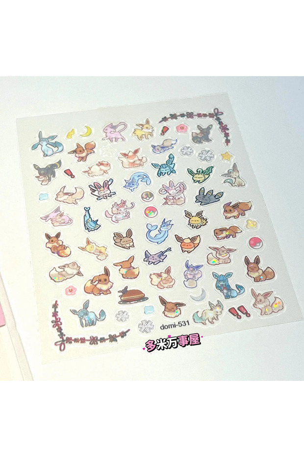 Bandai 1pcs Cartoon Cute Pokémon Kawaii Eevee Cartoon Art Nail Stickers DIY Manicure CCD Camera Deco