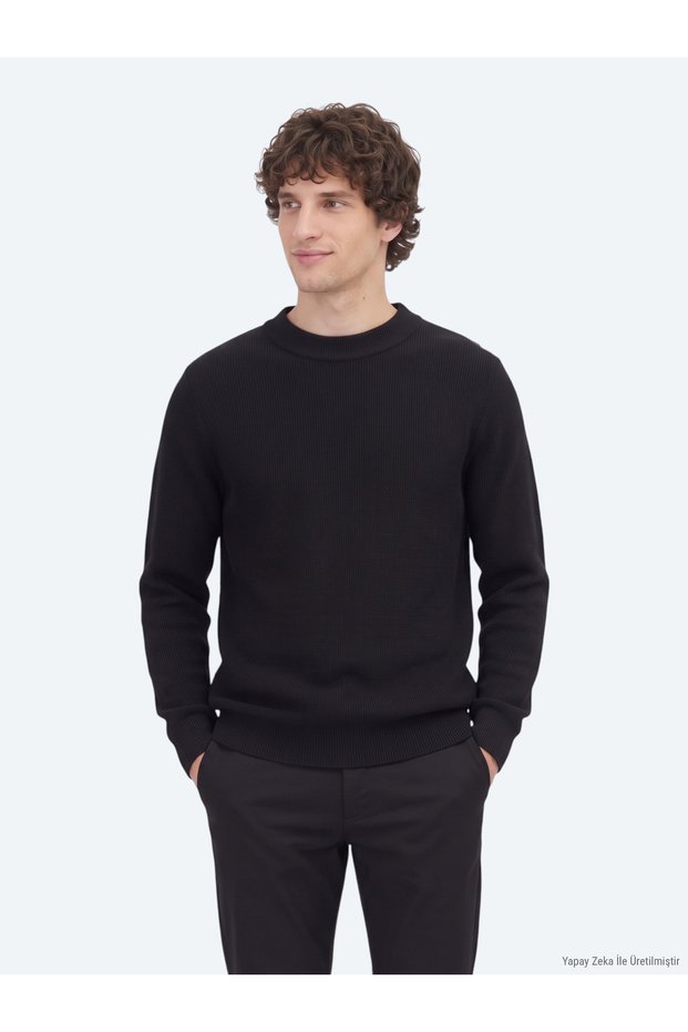 Black Crew Neck Jacquard Knitwear Sweater