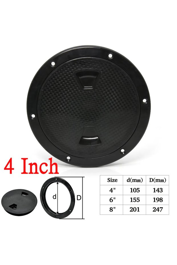 Black 4 Inch ABS Plastic Round Non-Slip Inspection Hatches with Detachable Cover Marine Screw Out Ac