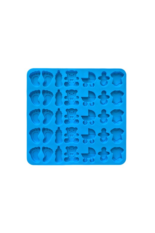 blue 1pc 35 Cavity Foot Baby Bottle Bear Biscuit Baking Silicone Mold, Suitable for DIY Chocolate, C