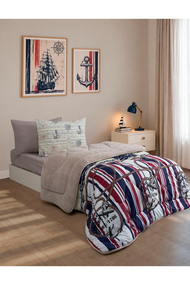 Single-Person Set: Reversible Plush Welsoft Fleece Puff (Duvet + Fitted Sheet + 2 Pillowcases)