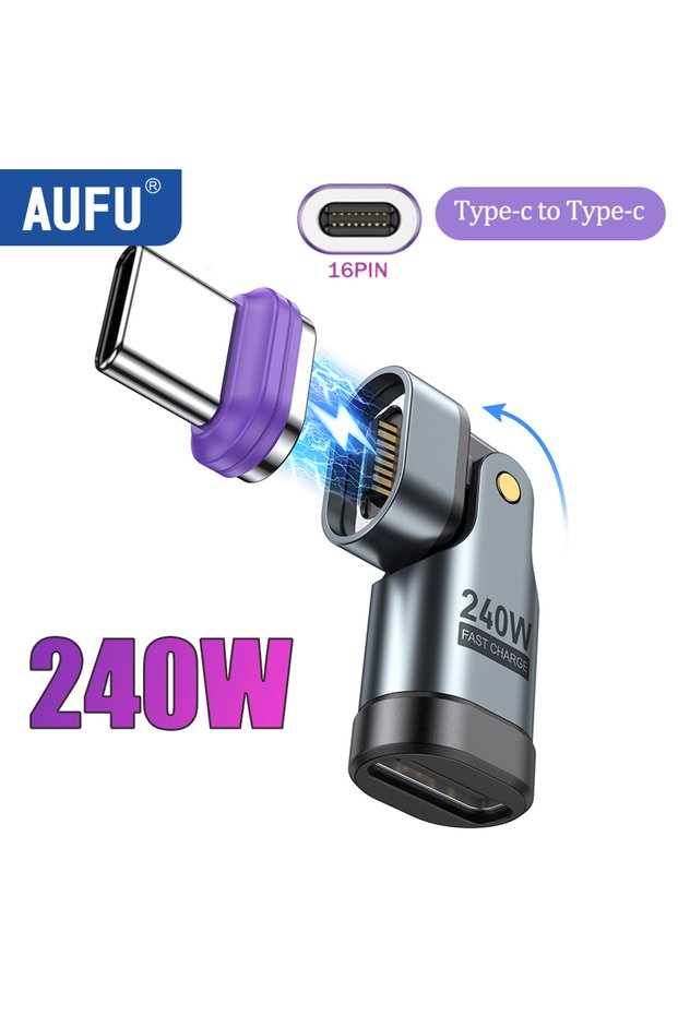 16pin Adapter type-c AUFU 240W Magnetic Type C to Lightning Adapter 16Pin USB-C to Type-C Fast Charg