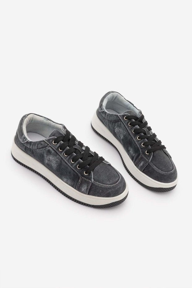 Women's Sneaker Thick Sole Denim Removable Beaded Buckle Sports Shoes Porento Black Denim