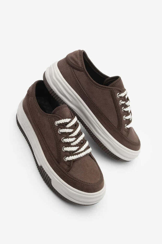 Women's Sneaker High Sole Lace-Up Sports Shoes Kotnel Brown Suede