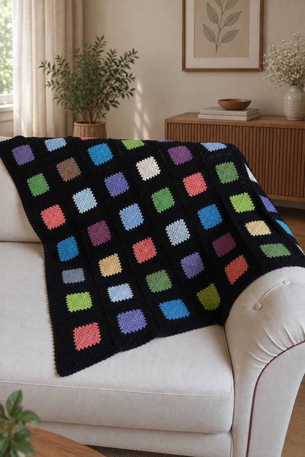 My Black - Hand Knitted Sofa Shawl & Knee Blanket & TV Blanket