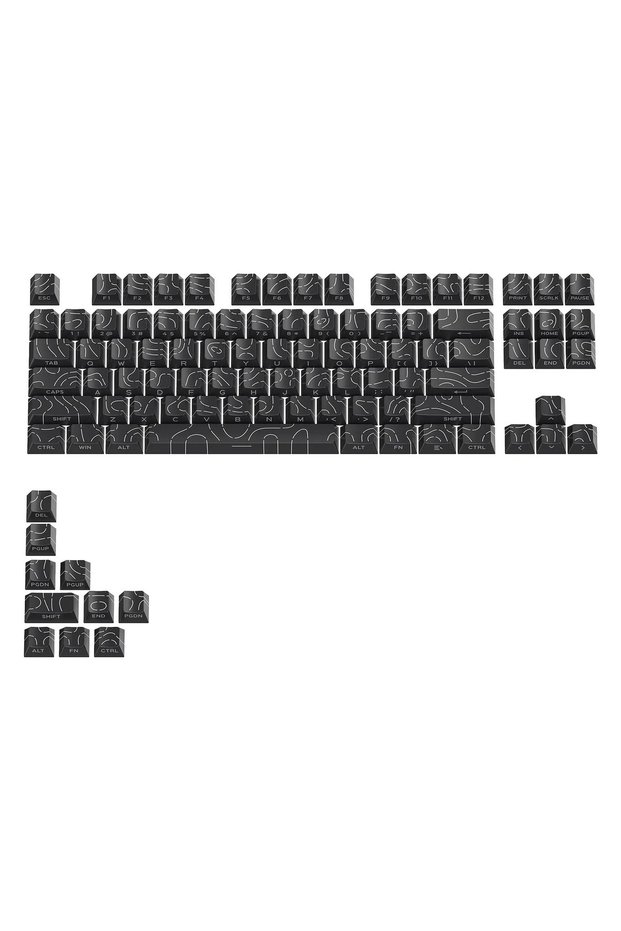 97 Keys-Black 97/133 Keys Contour Lines Keycaps Side-lit Cherry Profile Black White Key Cap for 60%