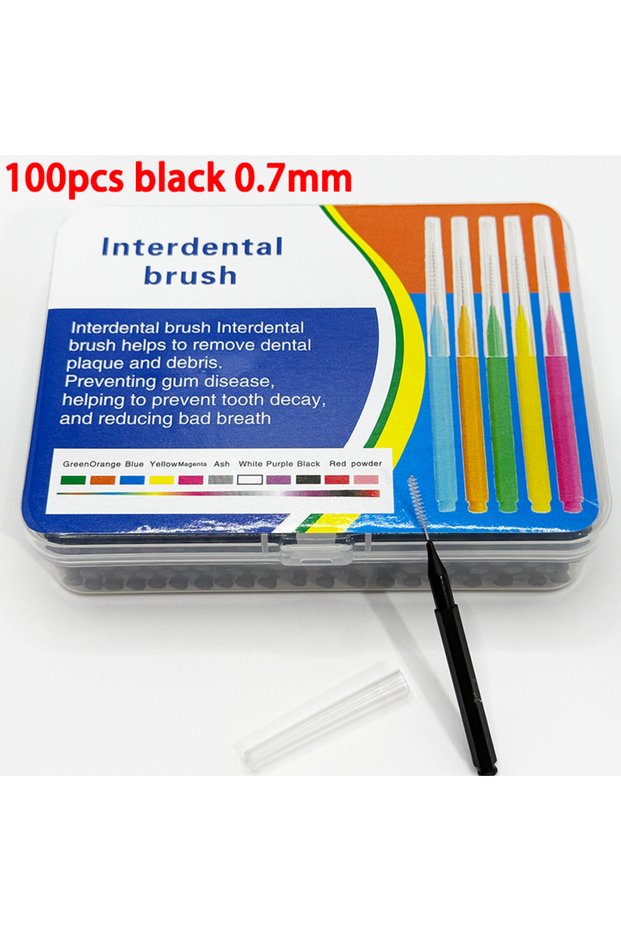 100pcs black 0.7mm 100Pcs/box Interdental Brushes Travel Case for Teeth Cleaning Health Care Tooth I