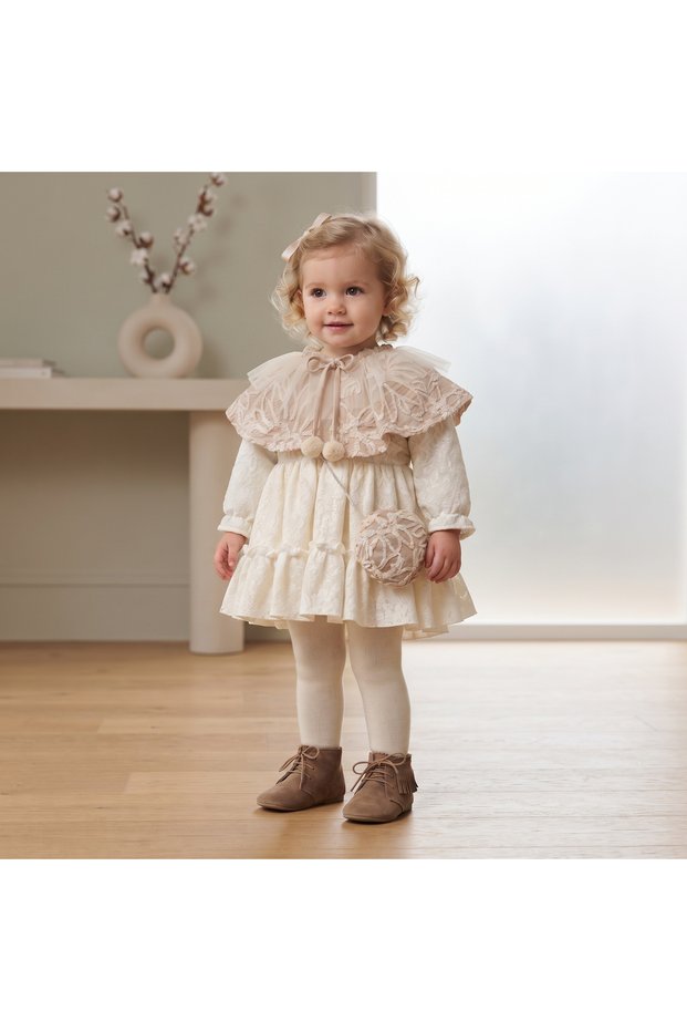 Elena Baby Girl Dress with Cape 3 Piece Dress - Cape - Bag