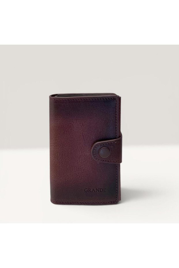 Genuine Leather Card Holder Wallet with Snap Closure and RFID Protection