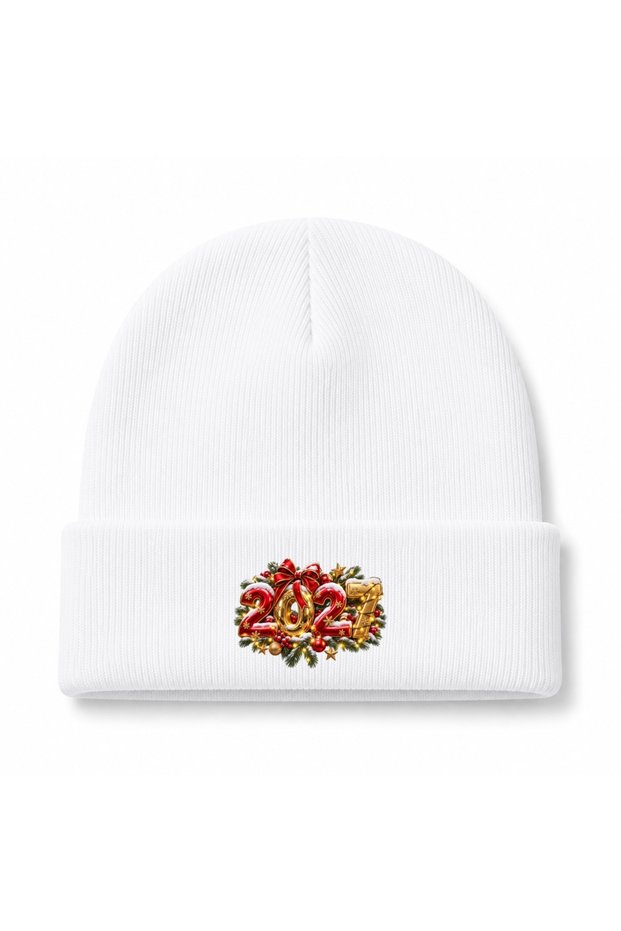 2027 Golden Christmas Celebration – Festive New Year Graphic Beanie
