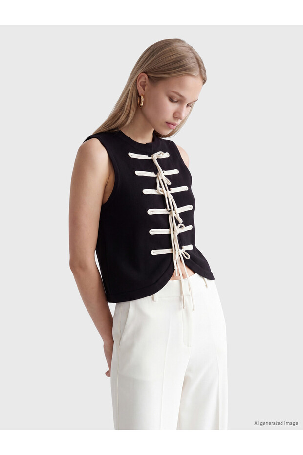 Ozmarka New Season Black Lace-Up Women's Knitwear Vest