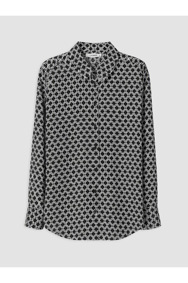 Özmarka New Season Black Patterned Women's Shirt